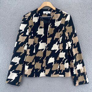Jones Studio Blazer Womens 4 Beige Black Abstract Pattern Pocket Office Career